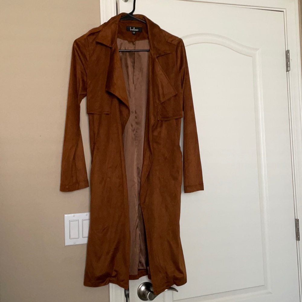 Take On the World Faux Suede Trench Coat Womens Size XS - Picture 4 of 6